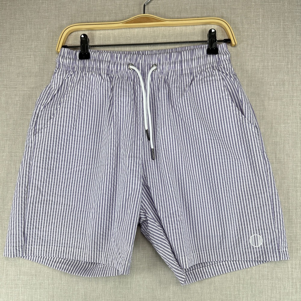 Haspel Swim Trunks Mens Medium Purple Seersucker Striped Beach Shorts NWT
